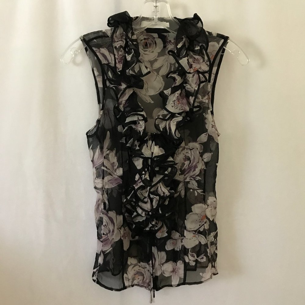 Anne Fontaine Black Floral Ruffle Blouse